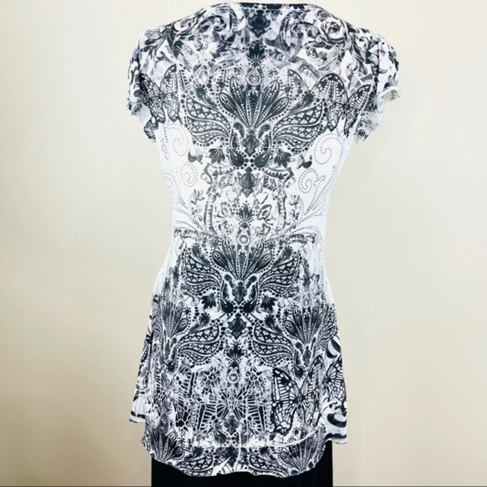 MODERN Striking APT 9 chic FLORAL patterned V NECK silky sheen LONGER IN LENTGH - Picture 7 of 12